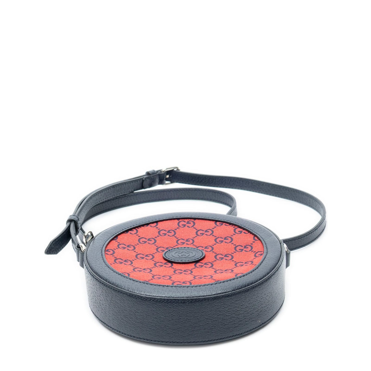 Gucci GG Round Cross Belt Bag Navy Gray Leather — view 6