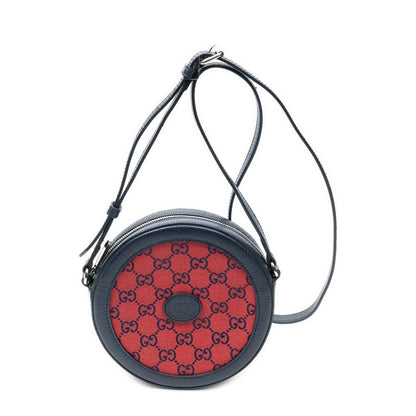 Gucci GG Round Cross Belt Bag Navy Gray Leather
