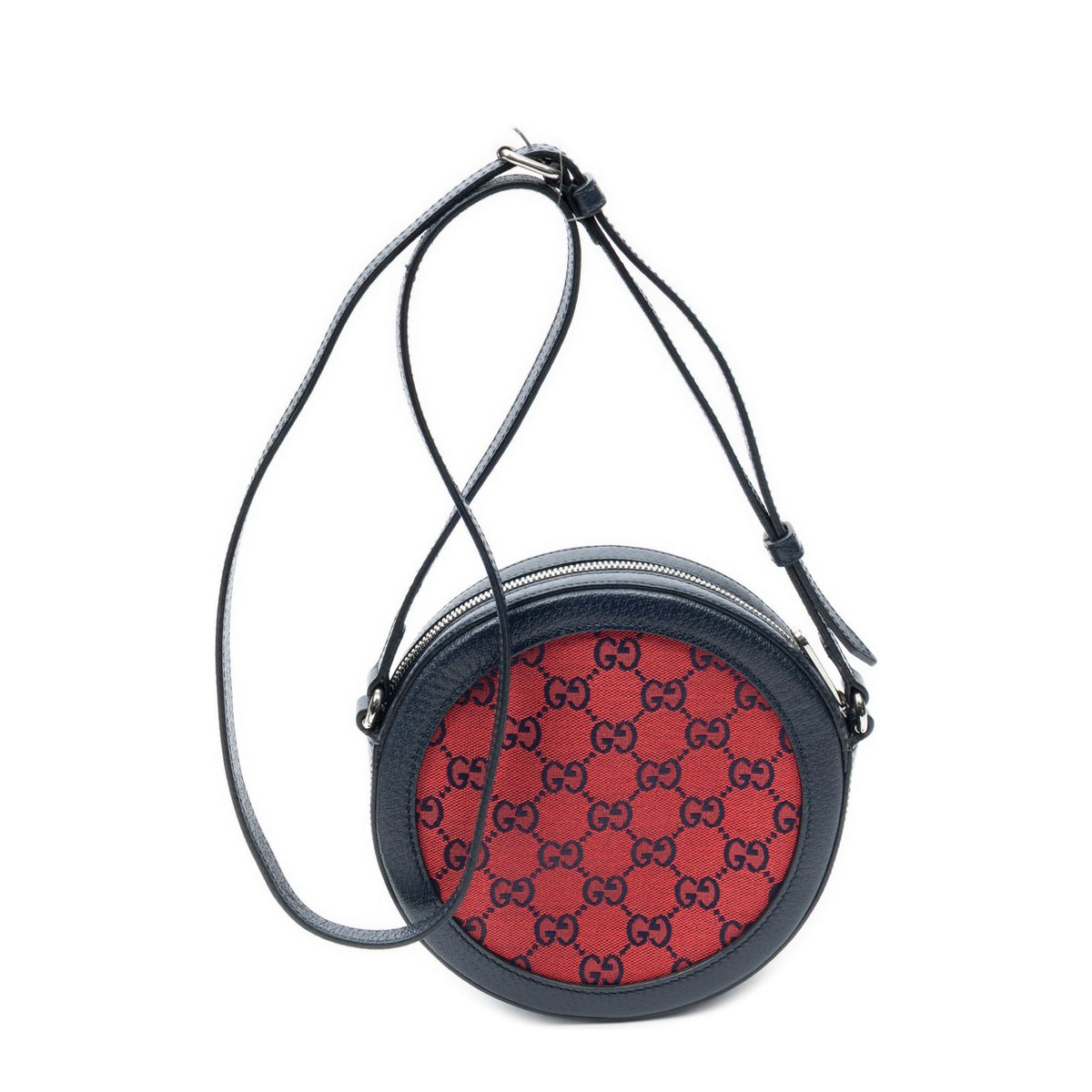 Gucci GG Round Cross Belt Bag Navy Gray Leather — view 5