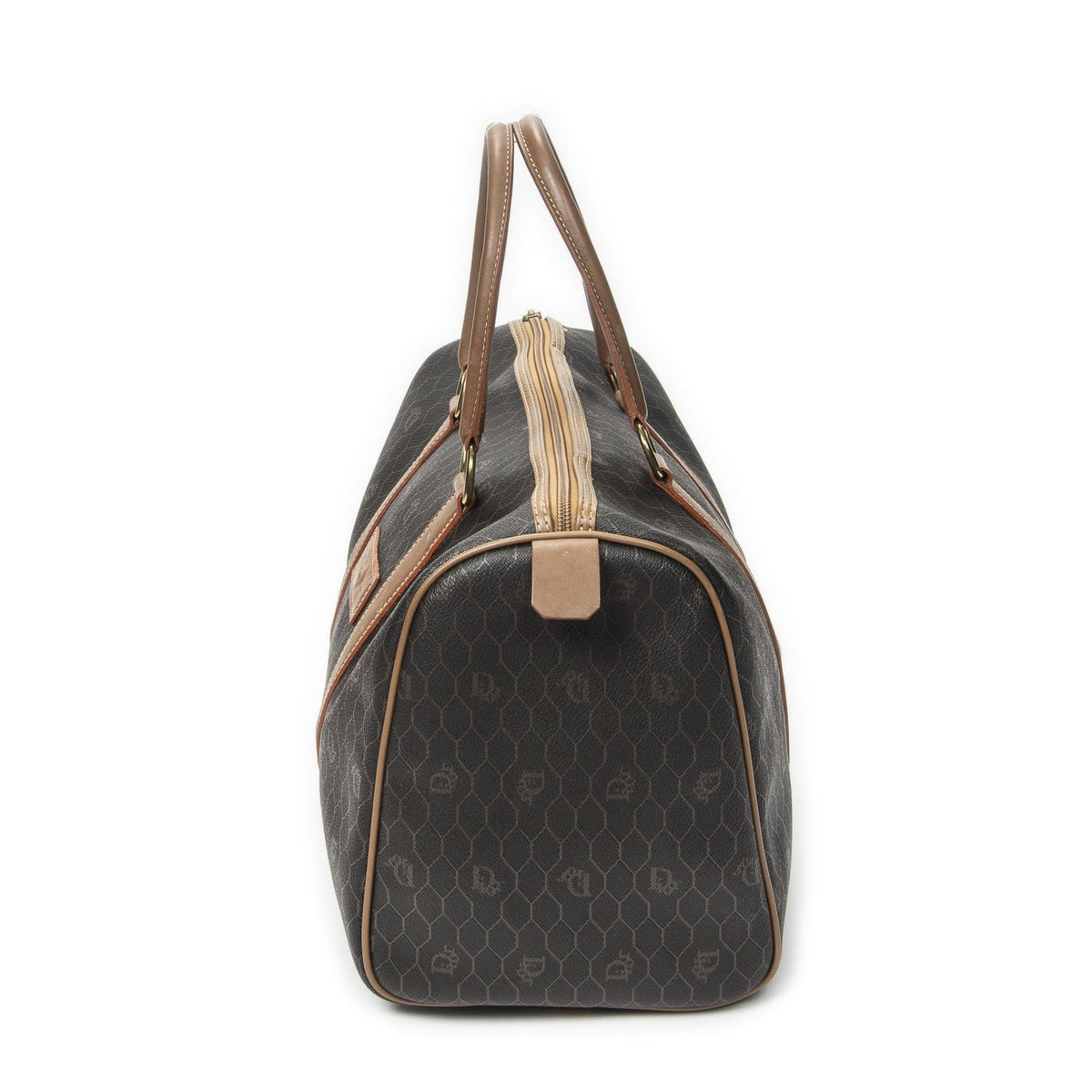 Dior Medium Boston Gray Brown Honeycomb Canvas Handbag — view 3