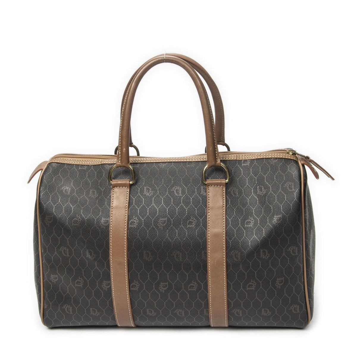 Dior Medium Boston Gray Brown Honeycomb Canvas Handbag — view 5