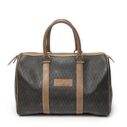 Dior Medium Boston Gray Brown Honeycomb Canvas Handbag
