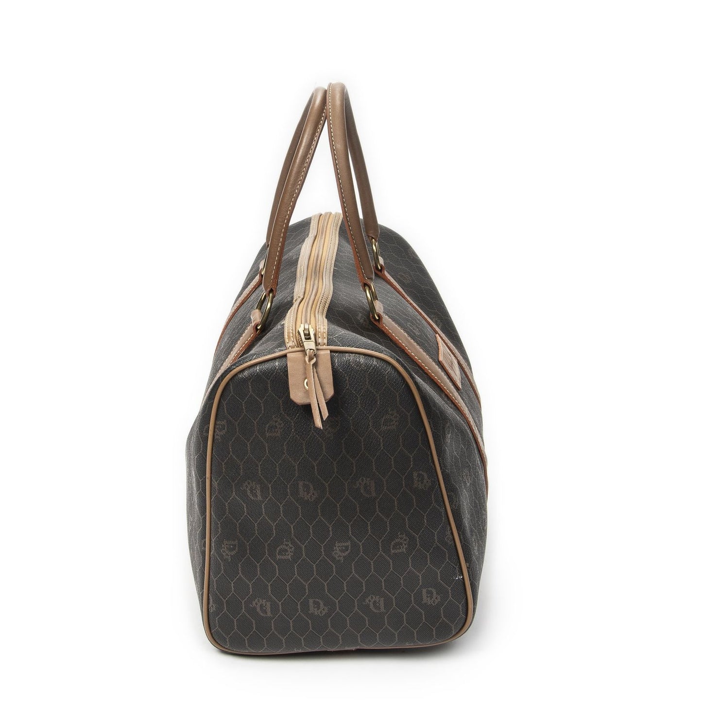 Dior Medium Boston Gray Brown Honeycomb Canvas Handbag — view 4