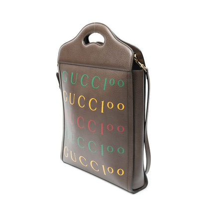 Gucci Embroidery Tote Brown Gray — view 2