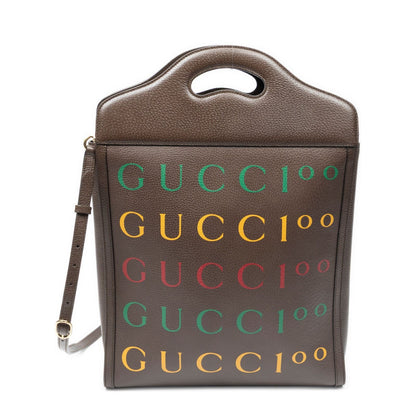 Gucci Embroidery Tote Brown Gray