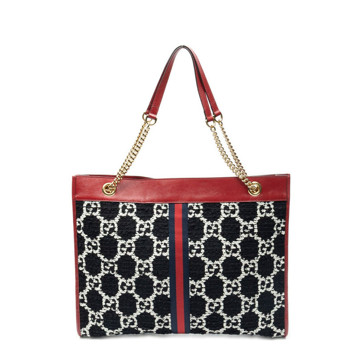 Gucci Rajah Tweed Chain Large Tote Red Black — view 5