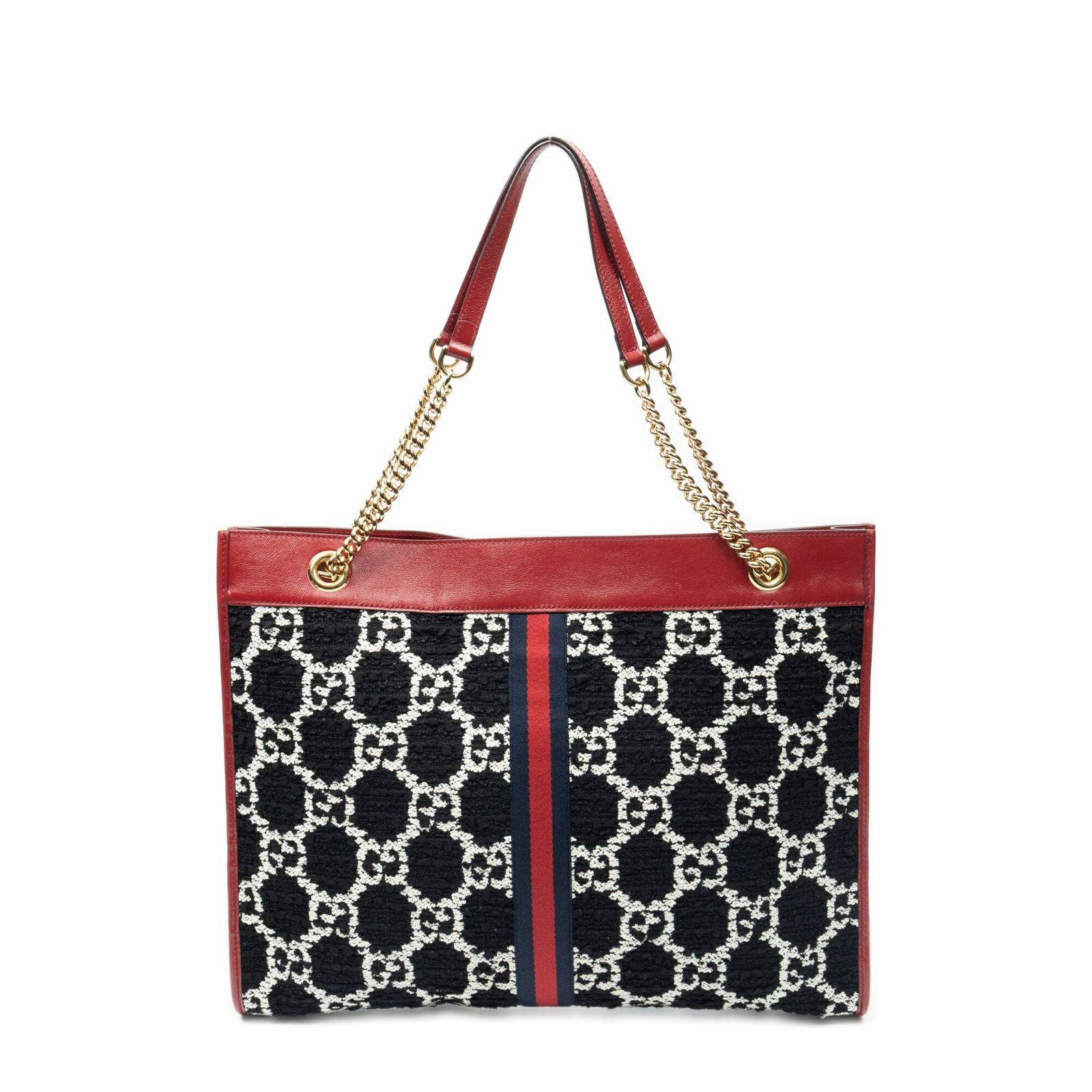 Gucci Rajah Tweed Chain Large Tote Red Black — view 5