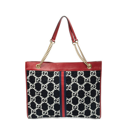 Gucci Rajah Tweed Chain Large Tote Red Black — view 5