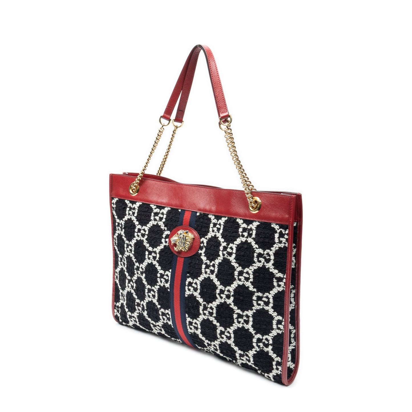 Gucci Rajah Tweed Chain Large Tote Red Black — view 2