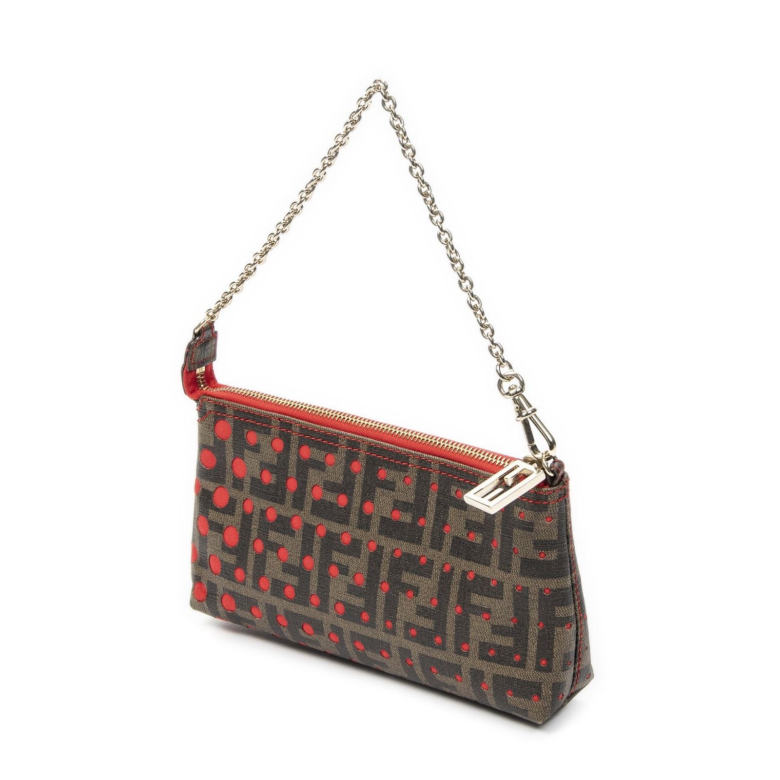 Fendi Cutout Pouch Red Brown Star Perforation Zucca Canvas — view 2