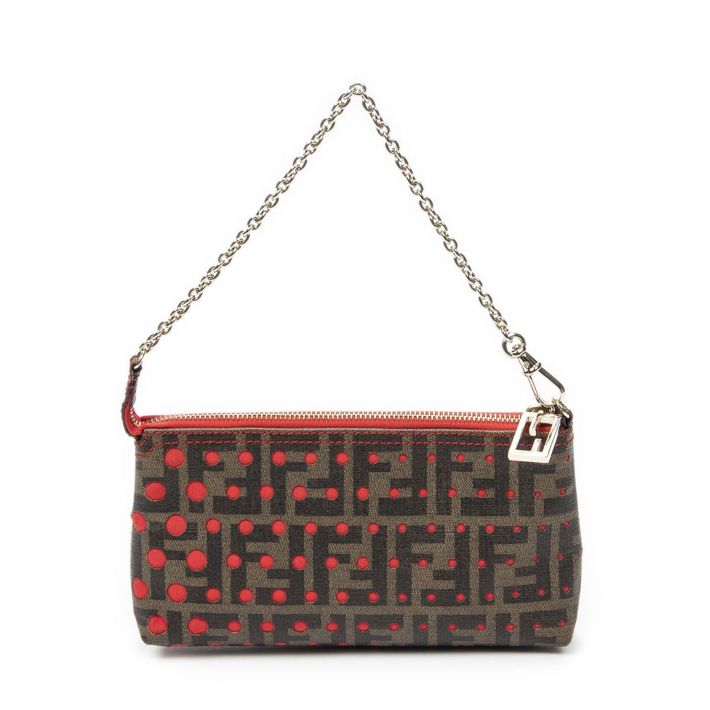 Fendi Cutout Pouch Red Brown Star Perforation Zucca Canvas