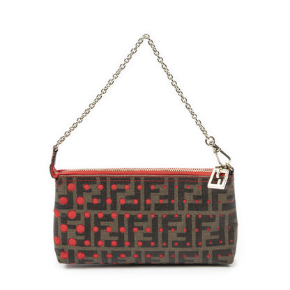 Fendi Cutout Pouch Red Brown Star Perforation Zucca Canvas