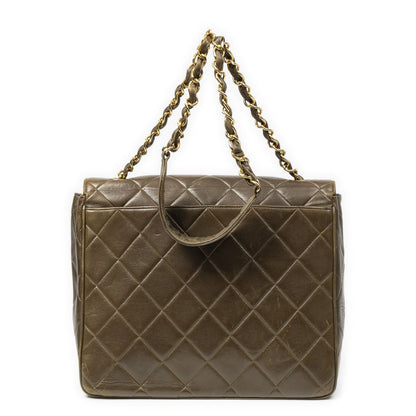 Chanel CC XL Jumbo Square Flap Bag Olive Green Quilted Lambskin Leather — view 5