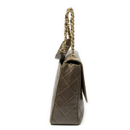 Chanel CC XL Jumbo Square Flap Bag Olive Green Quilted Lambskin Leather — view 4