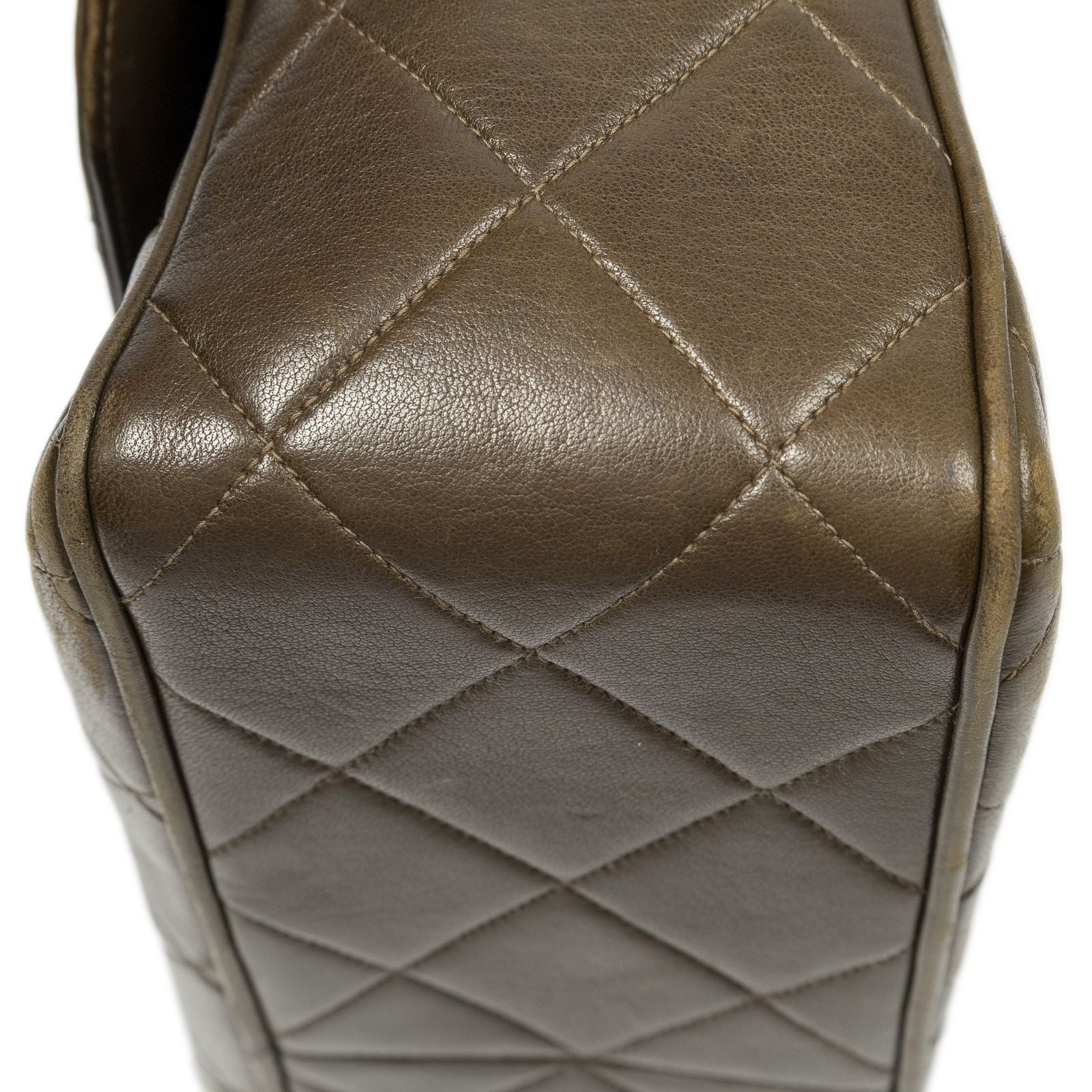 Chanel CC XL Jumbo Square Flap Bag Olive Green Quilted Lambskin Leather — view 7