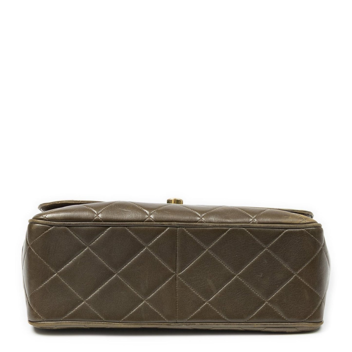 Chanel CC XL Jumbo Square Flap Bag Olive Green Quilted Lambskin Leather — view 6