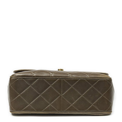 Chanel CC XL Jumbo Square Flap Bag Olive Green Quilted Lambskin Leather — view 6