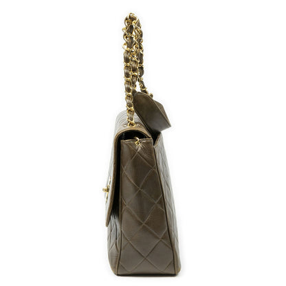 Chanel CC XL Jumbo Square Flap Bag Olive Green Quilted Lambskin Leather — view 3