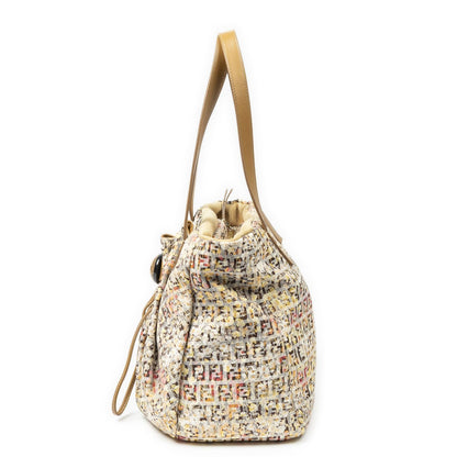 Fendi Drawstring Tote Beige Floral Print Zucchino Canvas — view 3