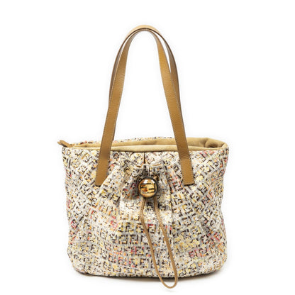 Fendi Drawstring Tote Beige Floral Print Zucchino Canvas