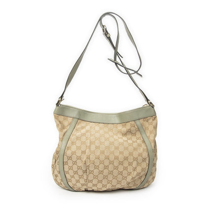 Gucci Large Shape D-ring Abbey Messenger Beige Light Green GG Canvas — view 5