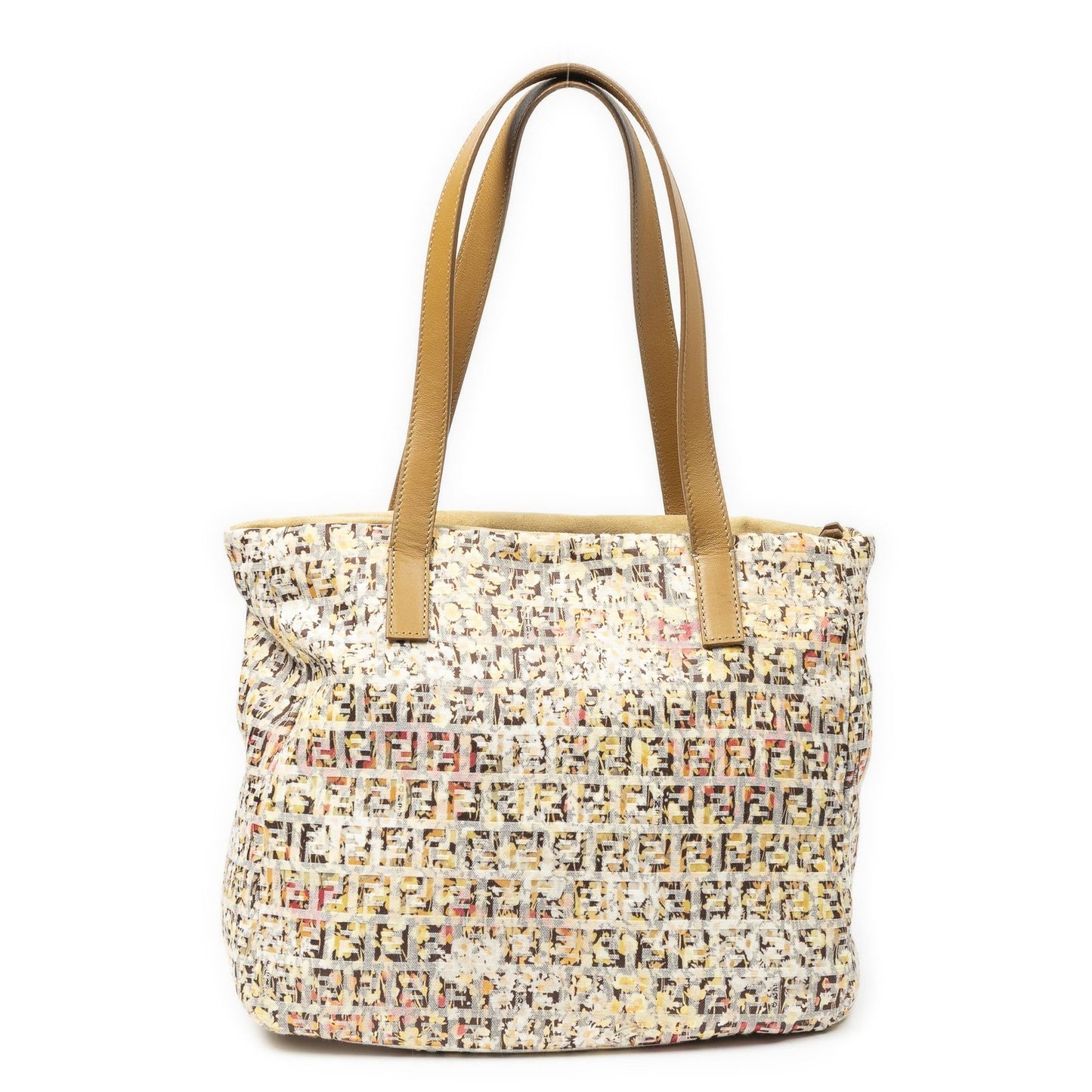 Fendi Drawstring Tote Beige Floral Print Zucchino Canvas — view 5