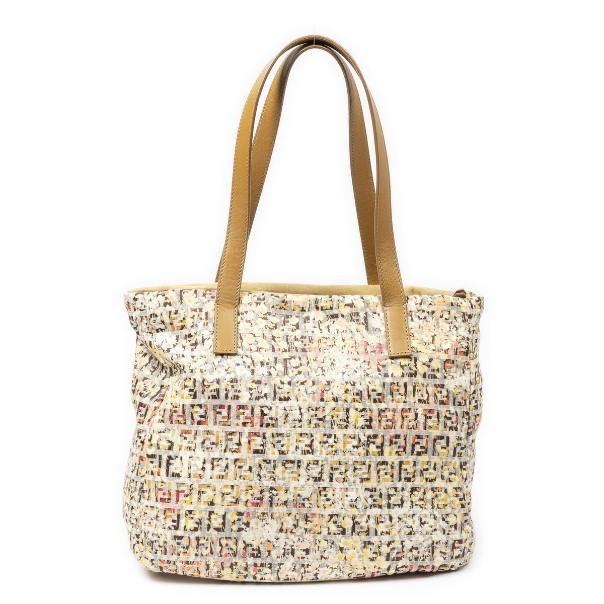 Fendi Drawstring Tote Beige Floral Print Zucchino Canvas — view 5