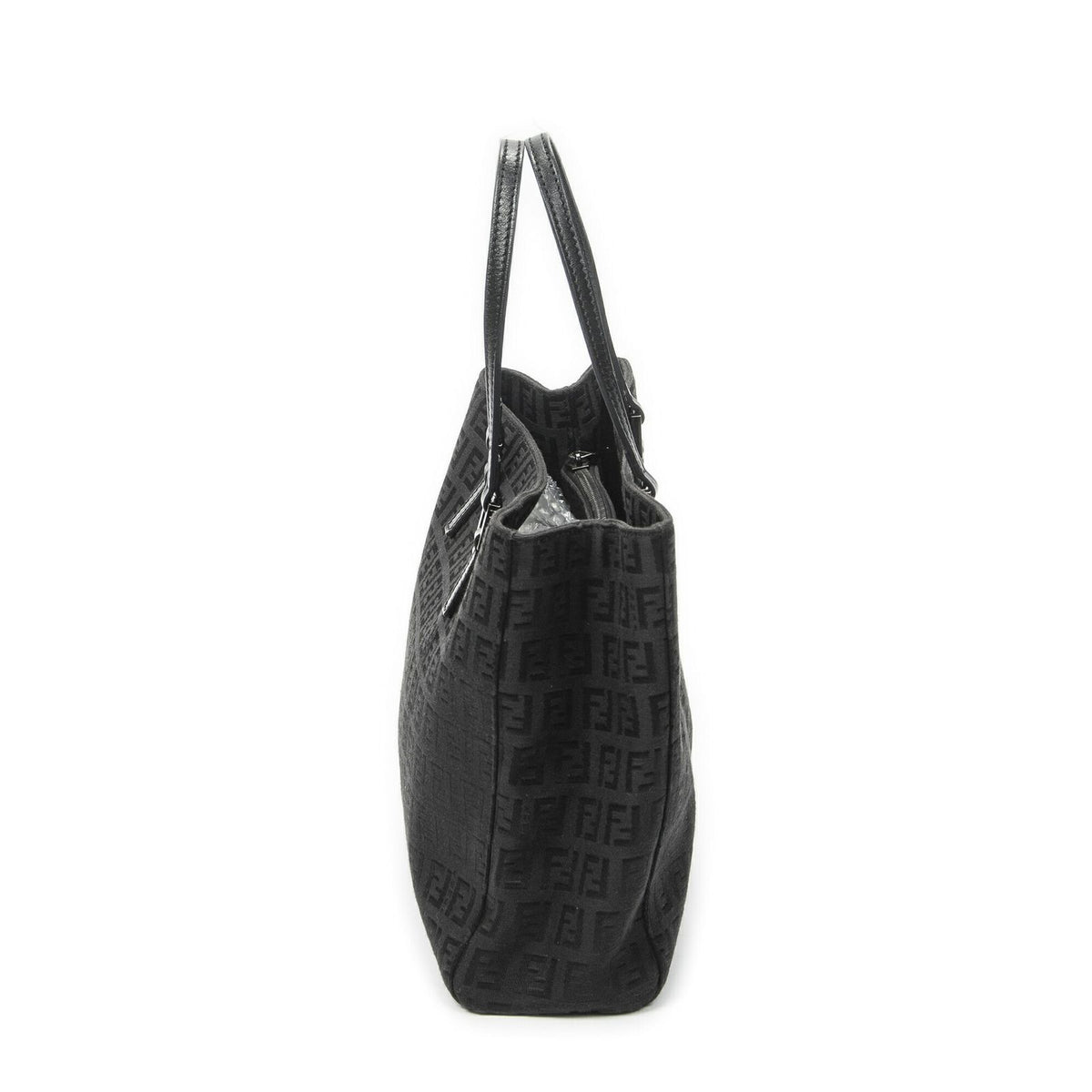 Fendi Small Square Open Tote Black Zucchino Canvas — view 3