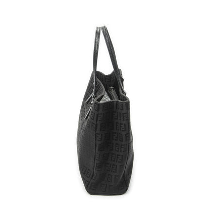 Fendi Small Square Open Tote Black Zucchino Canvas — view 3