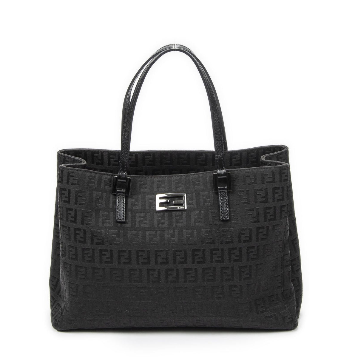 Fendi Small Square Open Tote Black Zucchino Canvas