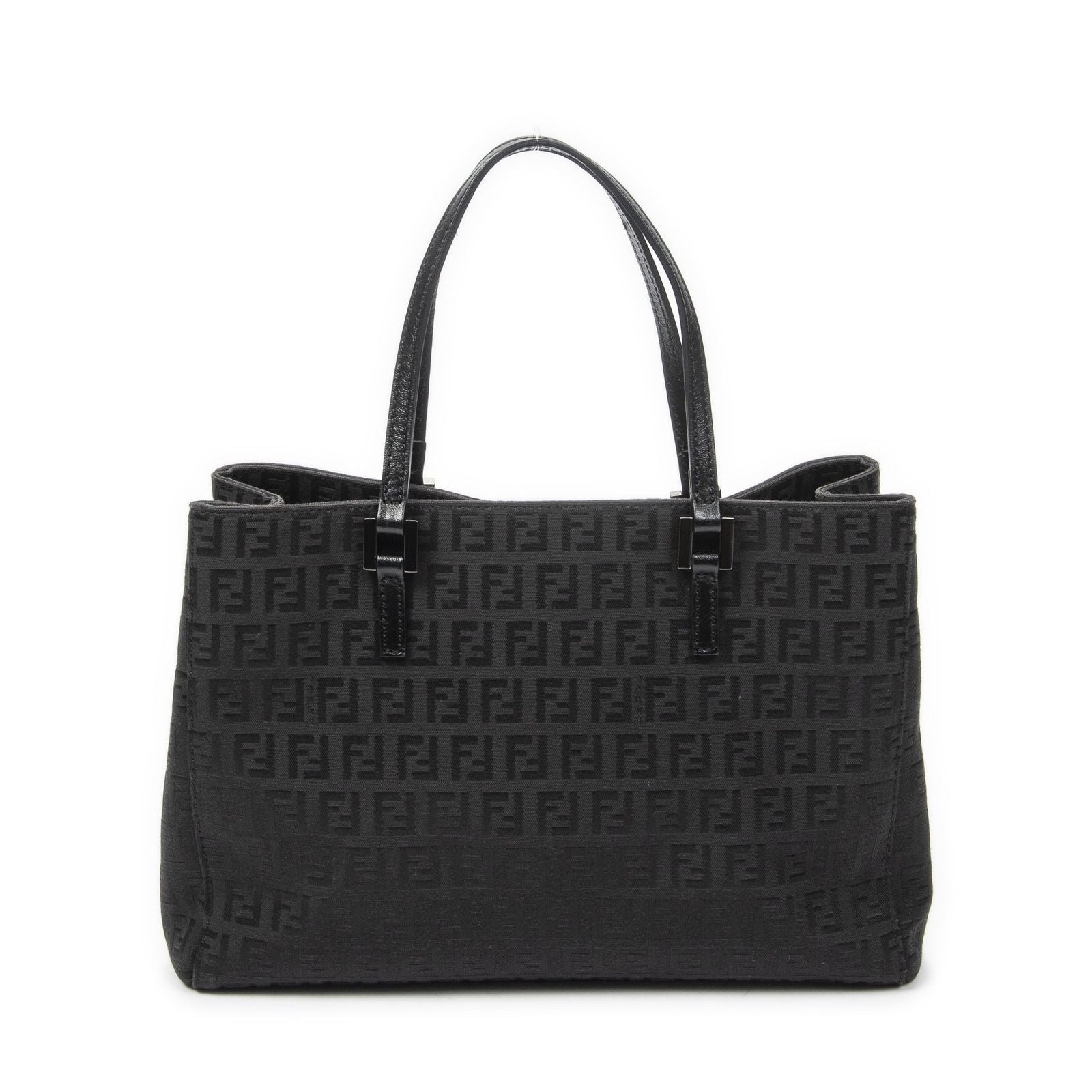 Fendi Small Square Open Tote Black Zucchino Canvas — view 5