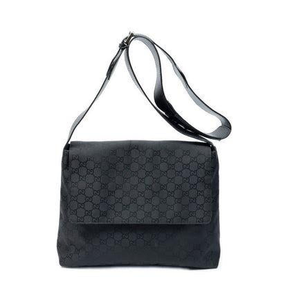 Gucci g Square Flap Bag Messenger Black Nylon Canvas