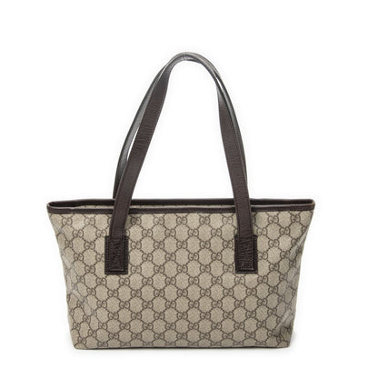 Gucci Zip Shopping Tote Beige Dark Brown Supreme Canvas — view 5