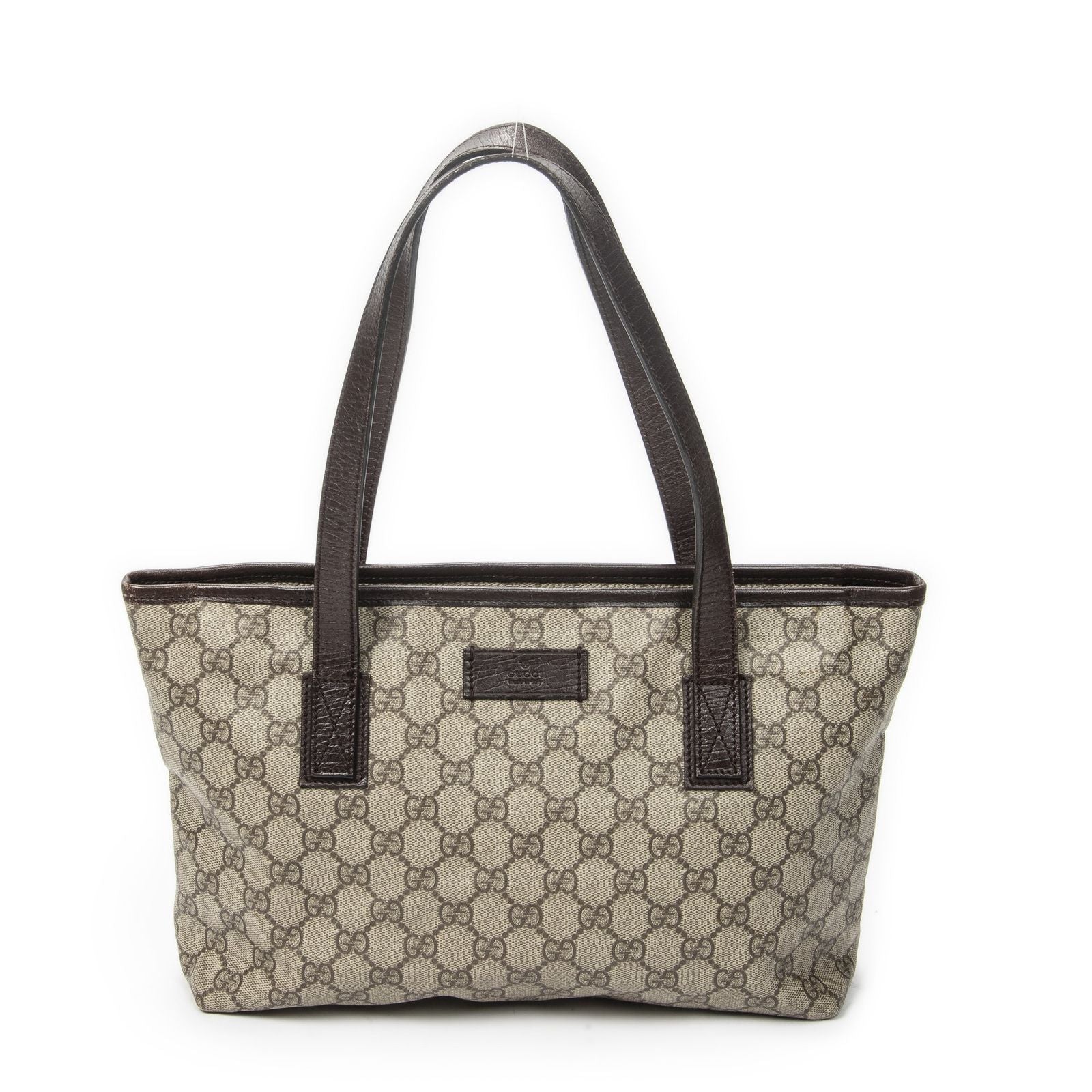 Gucci Zip Shopping Tote Beige Dark Brown Supreme Canvas