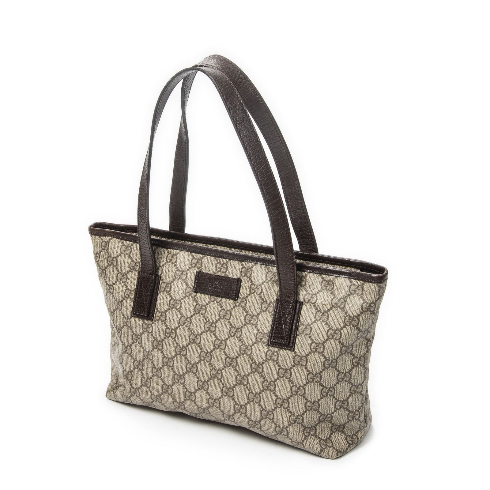 Gucci Zip Shopping Tote Beige Dark Brown Supreme Canvas — view 2