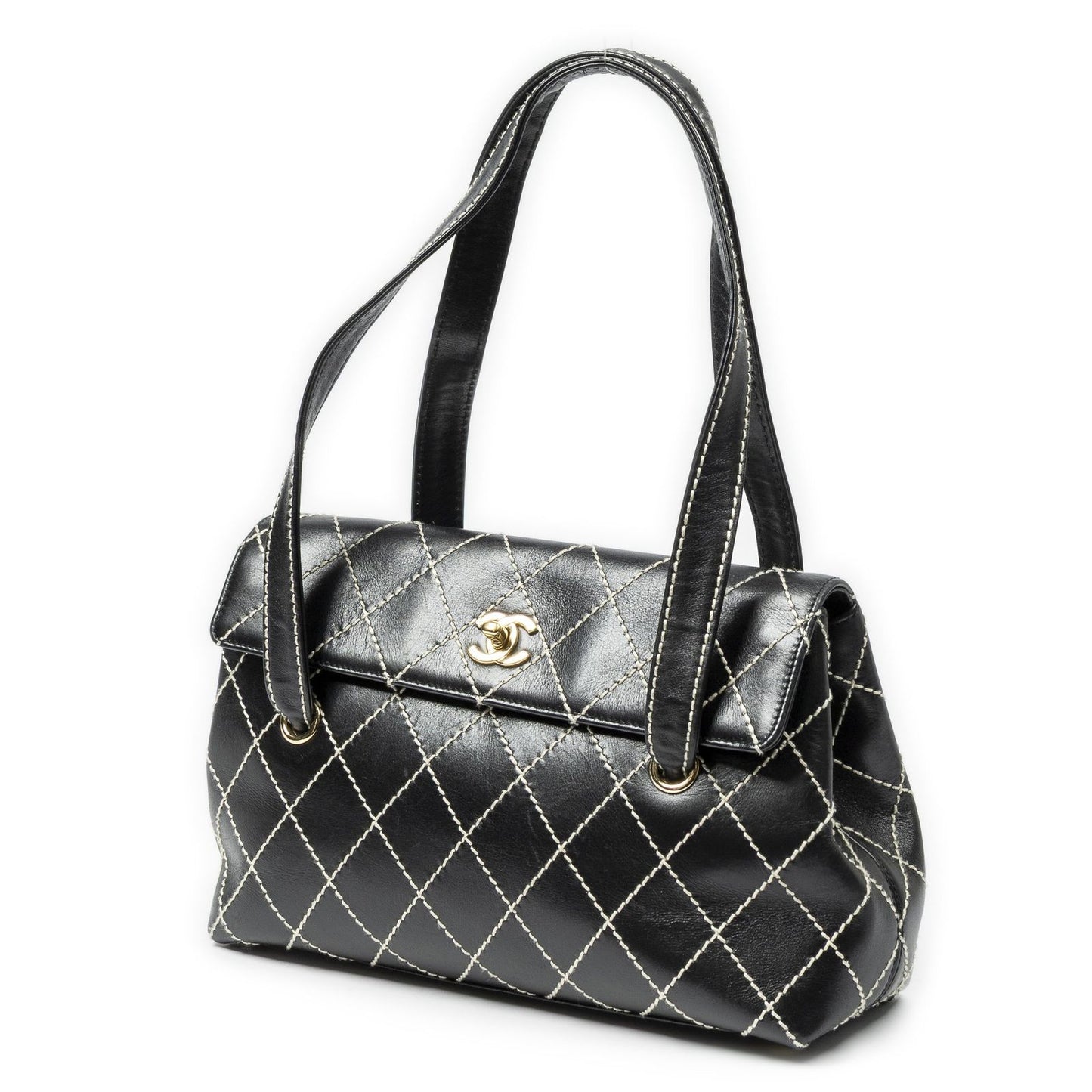 Chanel CC Wild Stitch Surpique Flap Bag Black Quilted Lambskin Leather — view 2