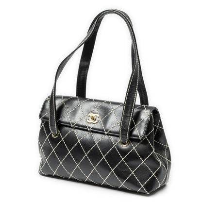 Chanel CC Wild Stitch Surpique Flap Bag Black Quilted Lambskin Leather — view 2