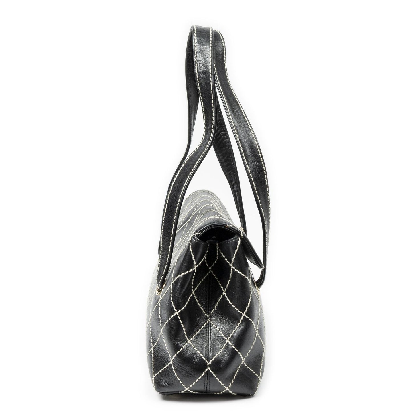Chanel CC Wild Stitch Surpique Flap Bag Black Quilted Lambskin Leather — view 4