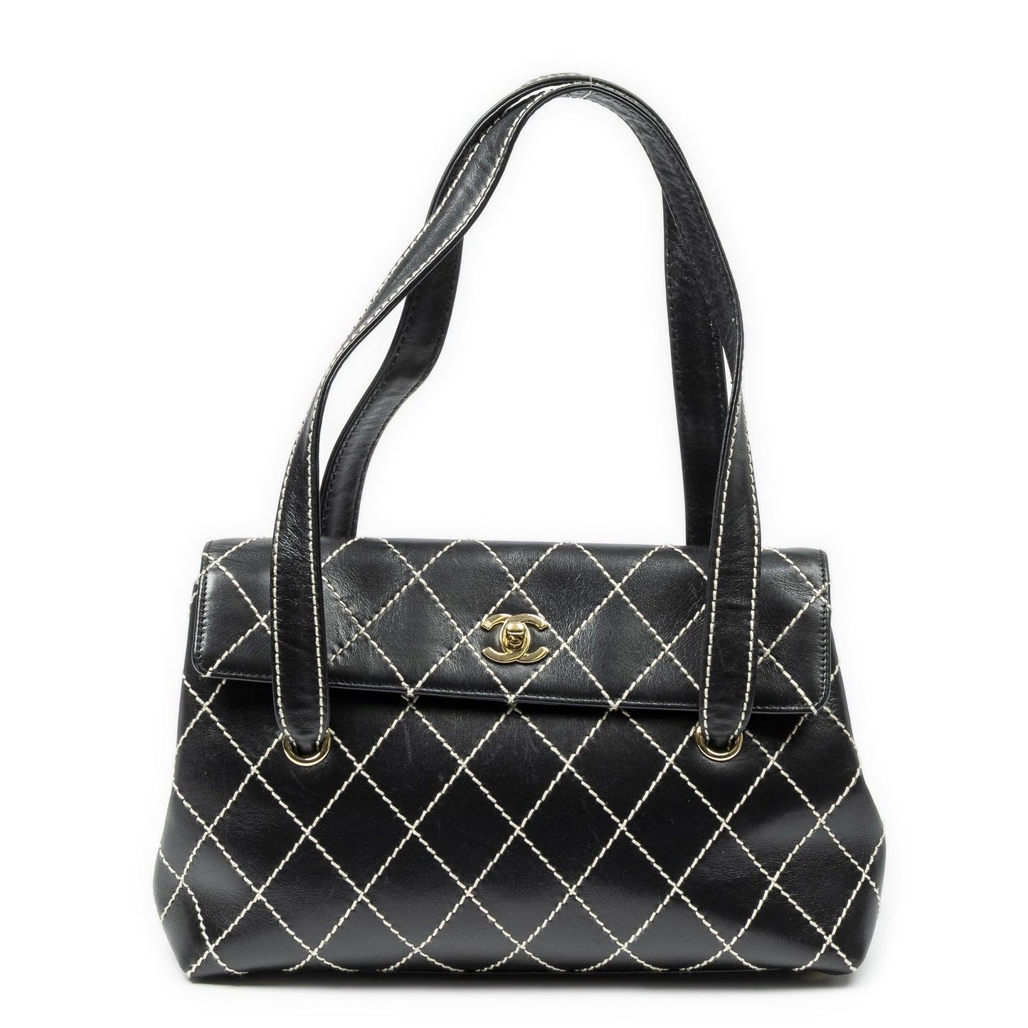 Chanel CC Wild Stitch Surpique Flap Bag Black Quilted Lambskin Leather