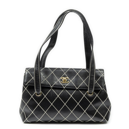 Chanel CC Wild Stitch Surpique Flap Bag Black Quilted Lambskin Leather