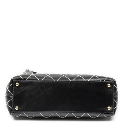 Chanel CC Wild Stitch Surpique Flap Bag Black Quilted Lambskin Leather — view 6