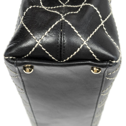 Chanel CC Wild Stitch Surpique Flap Bag Black Quilted Lambskin Leather — view 8
