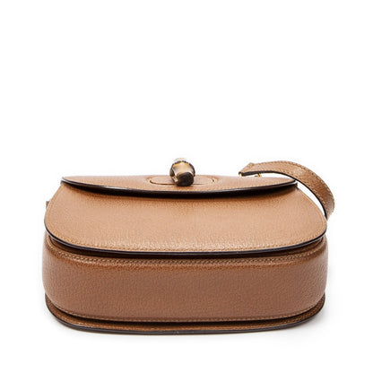 Gucci Small Bamboo Top Handle Flap Bag Brown Grain Calfskin Leather — view 6