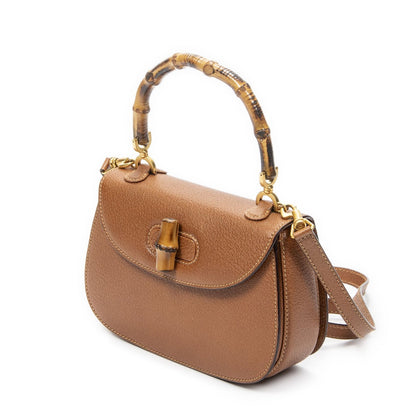 Gucci Small Bamboo Top Handle Flap Bag Brown Grain Calfskin Leather — view 2