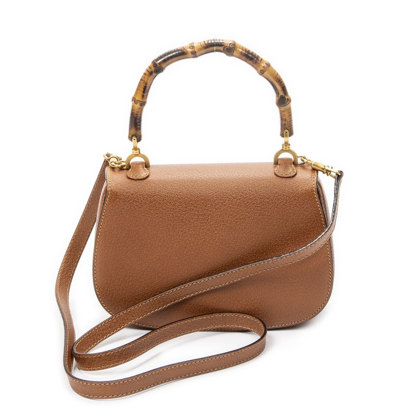Gucci Small Bamboo Top Handle Flap Bag Brown Grain Calfskin Leather — view 5