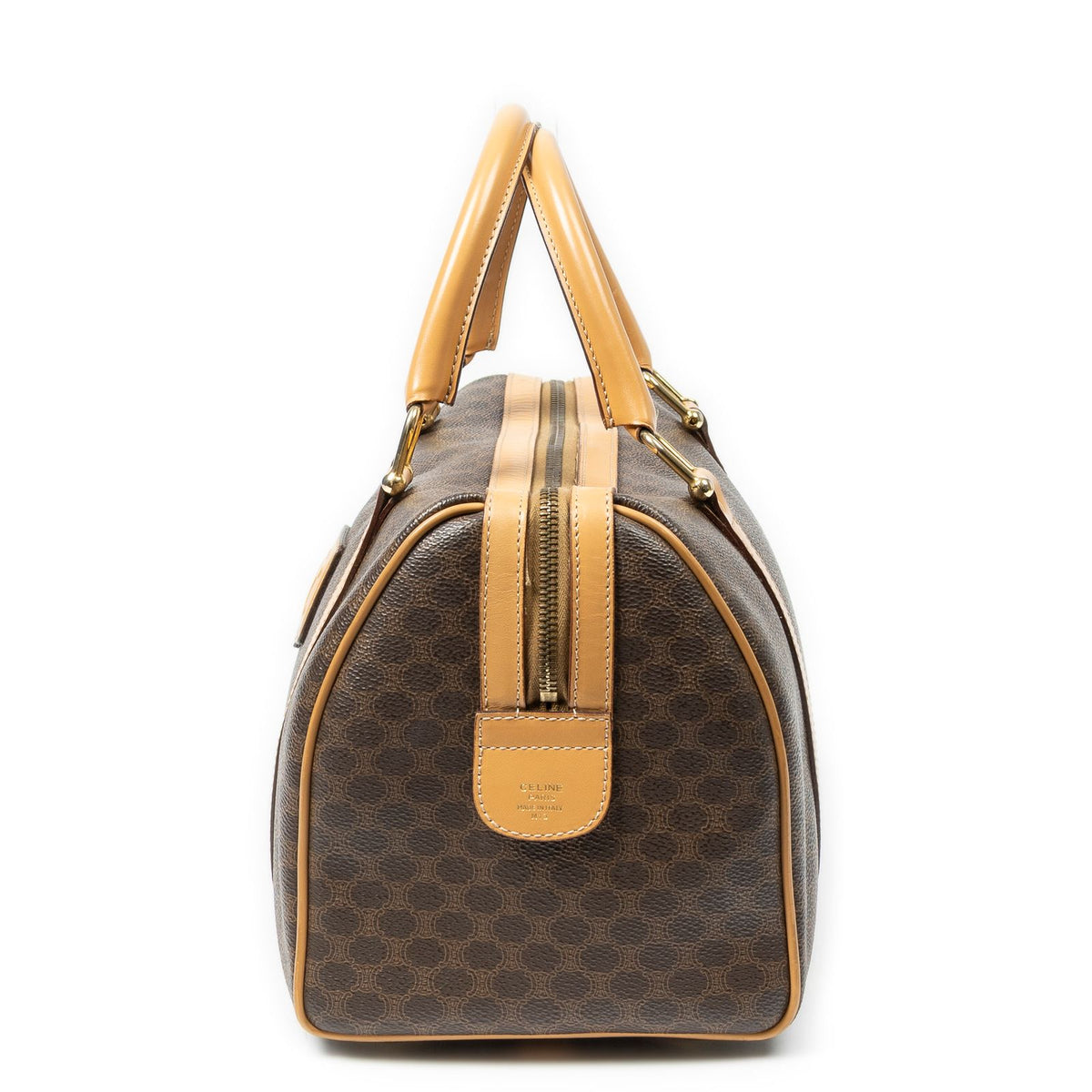 Celine Small Boston Beige Brown Macadam Canvas Handbag — view 3