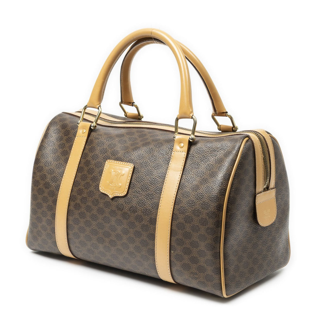 Celine Small Boston Beige Brown Macadam Canvas Handbag — view 2