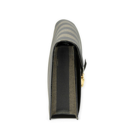 Fendi Vintage Flap Clutch Brown Black Pecan Stripe Canvas — view 4
