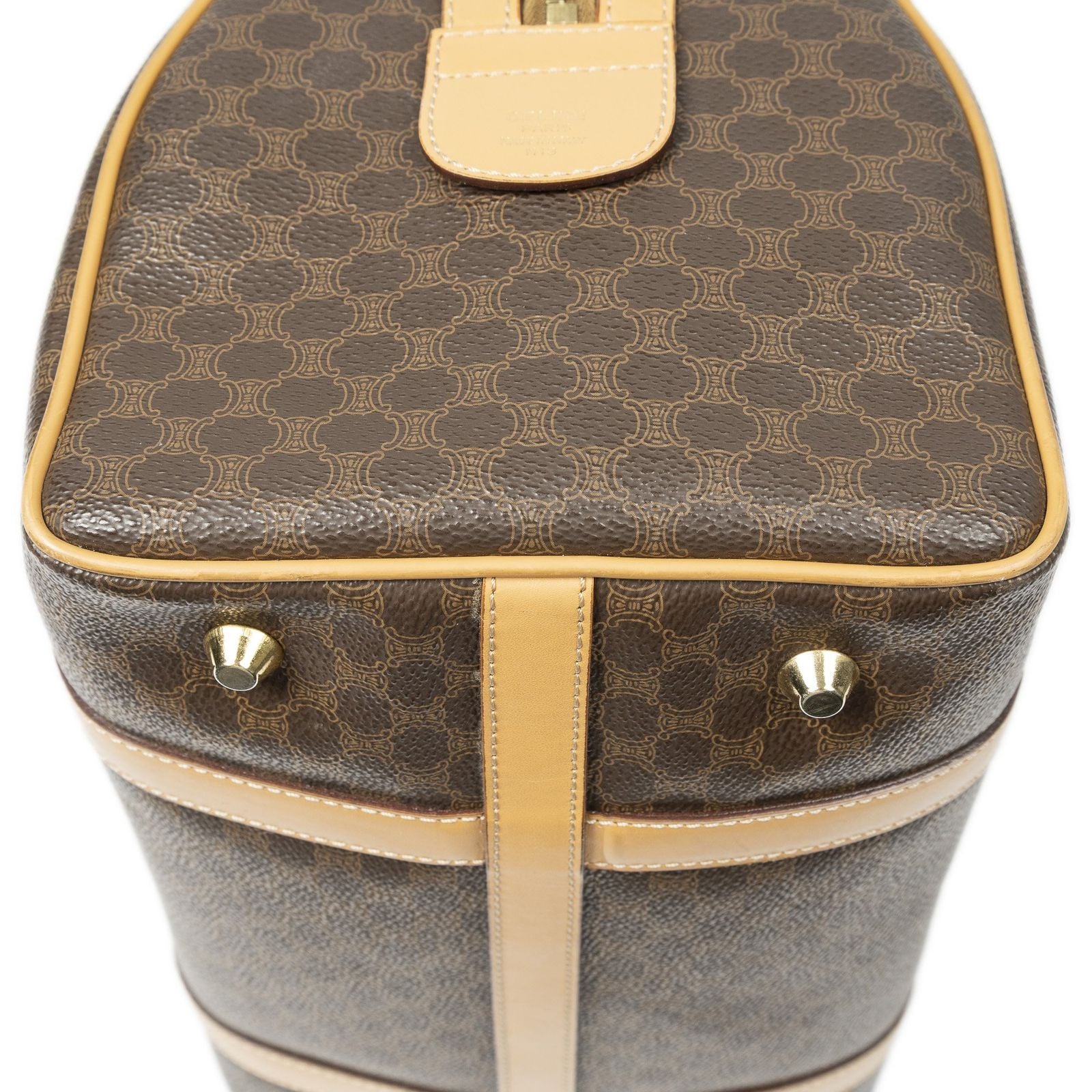 Celine Small Boston Beige Brown Macadam Canvas Handbag — view 7