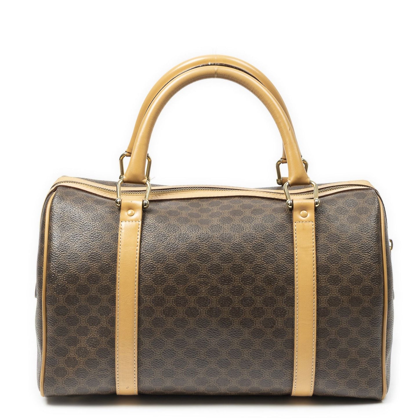 Celine Small Boston Beige Brown Macadam Canvas Handbag — view 5